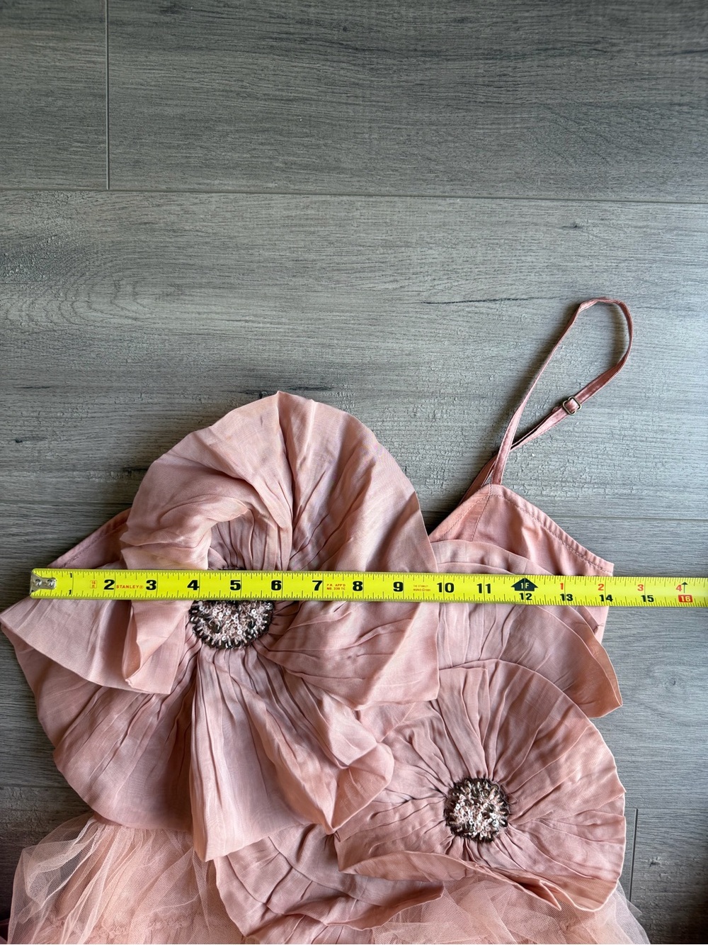 NWT Anthropologie Kavita Bhartia Rosette Tiered Tulle Gown - champagne pink - Picture 2 of 8